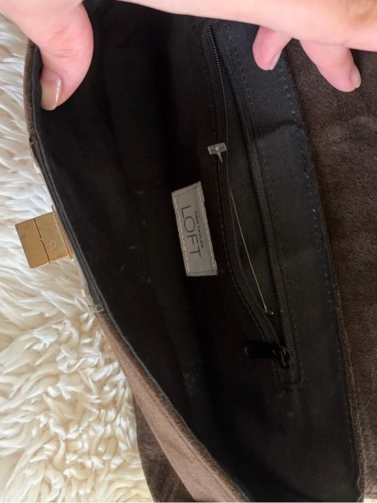 LOFT Dark Brown Suede Shoulder Bag with Gold Hardware - Picture 4 of 4